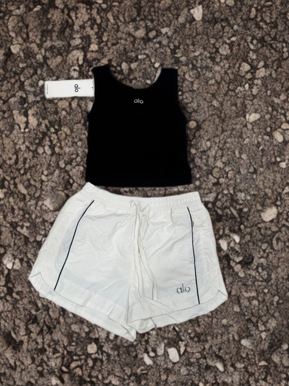 Black Crop Tank with White Athletic Shorts